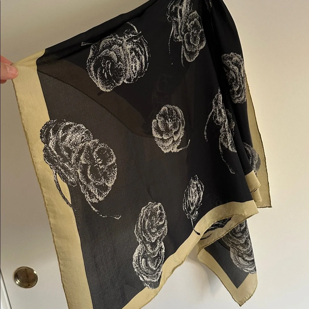 Giorgio Armani Black and Cream Floral Silk Scarf